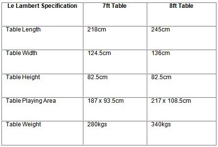 Le Lambert Pool Table Specifications
