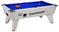 Omega Coin Operated Pool Table - White Cabinet with Blue Cloth 