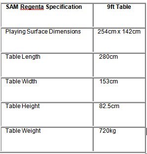Regenta Pool Table Dimensions