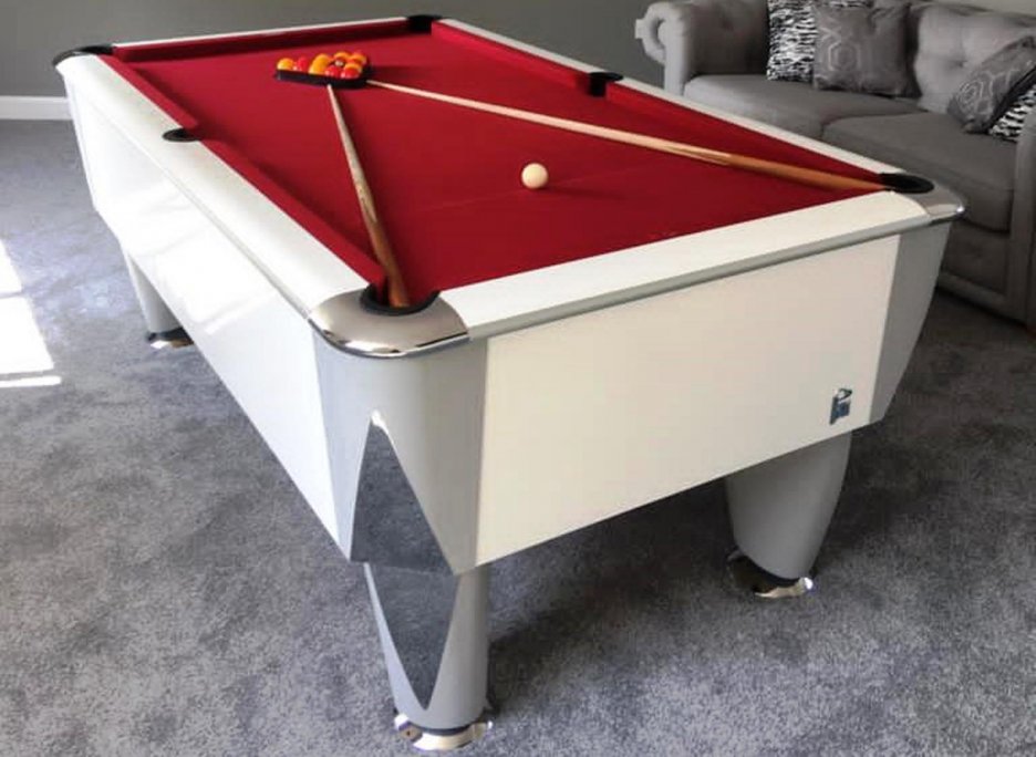 SAM Atlantic White Gloss Pool Table with Red Cloth