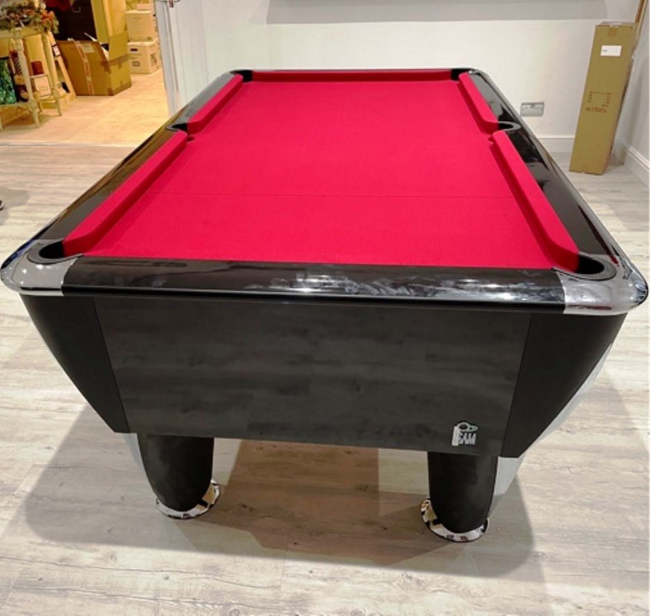 SAM Atlantic Black Gloss Pool Table with Red Cloth