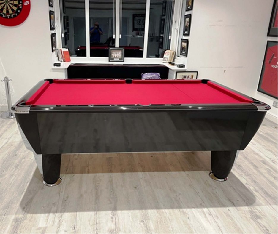SAM Atlantic Black Gloss Pool Table with Red Cloth