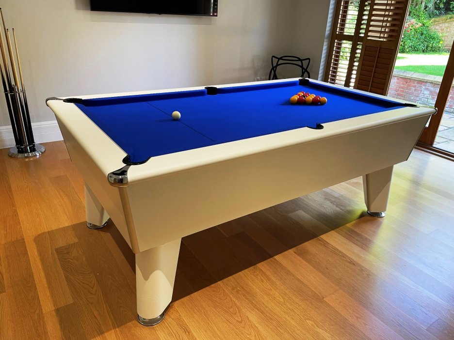 White Classic Pool Table - Blue Wool Cloth