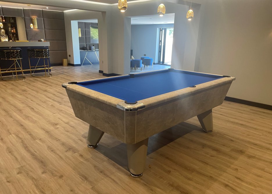 7ft Italian Grey Supreme Winner Table with Blue Cloth
