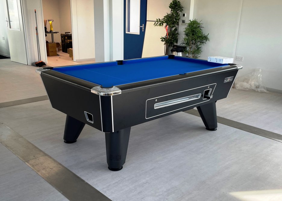 7ft Supreme Winner Mechanical Pool Table - Black Cabinet with Blue Cloth