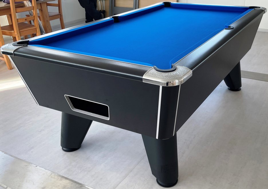 7ft Supreme Winner Mechanical Pool Table - Black Cabinet with Blue Cloth