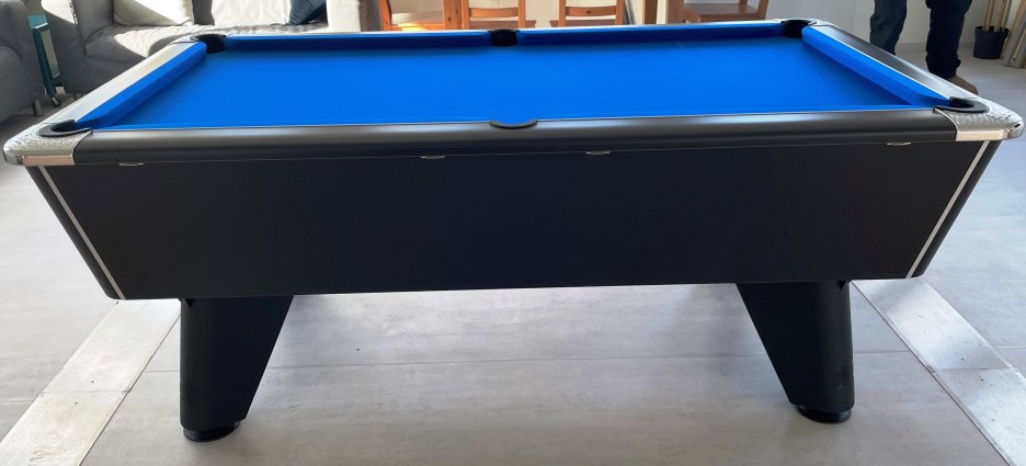 7ft Supreme Winner Mechanical Pool Table - Black Cabinet with Blue Cloth