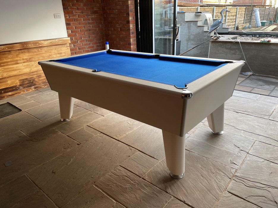 7ft Optima Classic Pool Table in White with Blue Cloth