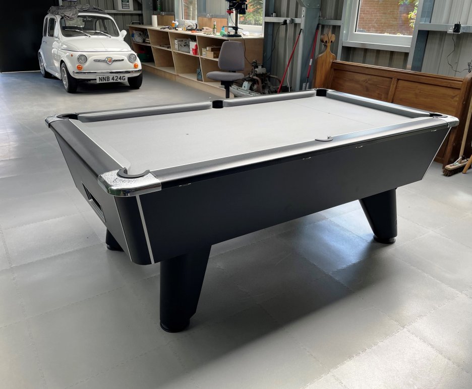 7ft Black Winner Table with Grey Wool Cloth