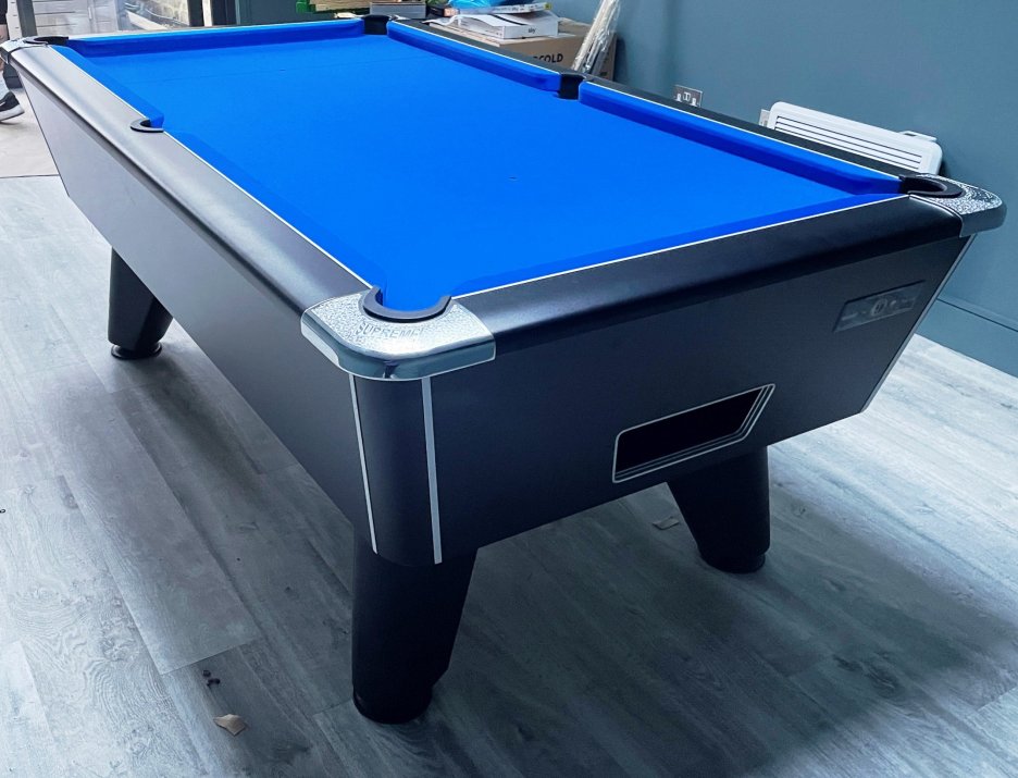 7ft Supreme Winner Pool Table - Black Cabinet with Blue Cloth