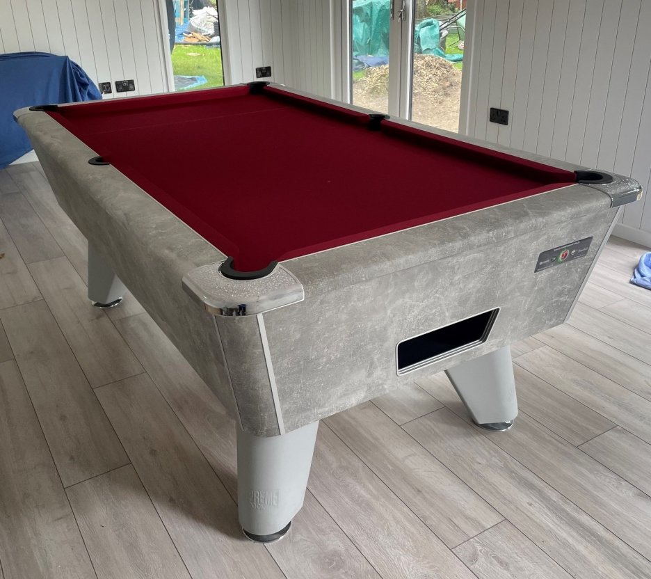 Winner 7ft Italian Grey Table fitted with Windsor Red Cloth