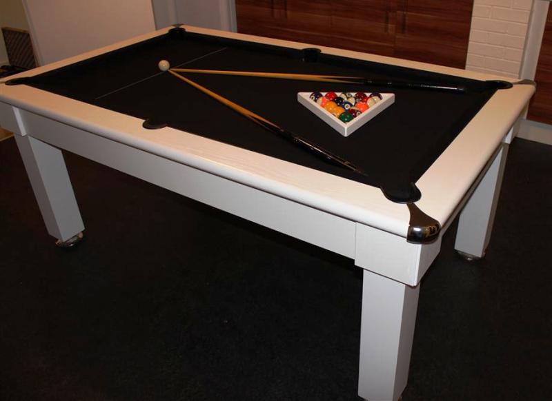 6ft White Optima Pool Dining Table - White Cabinet with Black Cloth