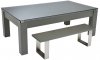 Avant Garde Pool Dining Table - Onyx Grey Cabinet Finish with Glass Tops and Benches
