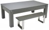 Avant Garde Pool Dining Table - Onyx Grey Cabinet Finish with wooden tops and benches