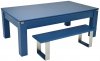 Avant Garde Pool Dining Table - Midnight Blue Cabinet Finish with Wood Tops and Benches