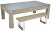 Avant Garde Pool Dining Table - Grey Oak Cabinet Finish with Glass Tops and Benches