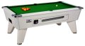 Omega Coin Operated Pool Table - White Cabinet with Green Cloth 