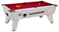 Omega Coin Operated Pool Table - White Cabinet with Red Cloth 