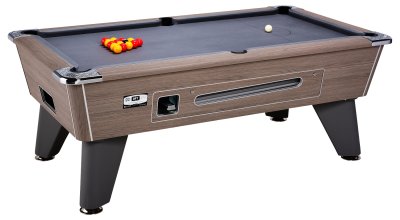 Omega Coin Operated Pool Table - Grey Oak Cabinet with Grey Cloth 