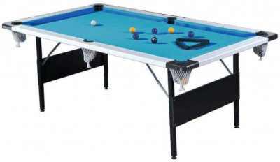 Folding Leg 7ft Pool Table - White with Blue Cloth