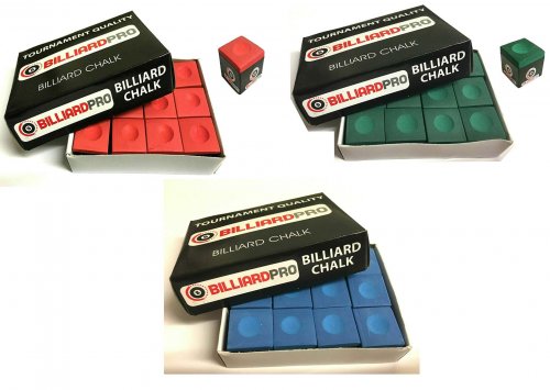 Billiard Pro Pool Chalk - Box of 12 - Green, Red or Blue