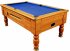 Optima Coin Operated Pool Table - Walnut Cabinet with Blue Cloth