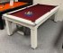 Traditional Pool Dining Table in White with Burgundy Cloth